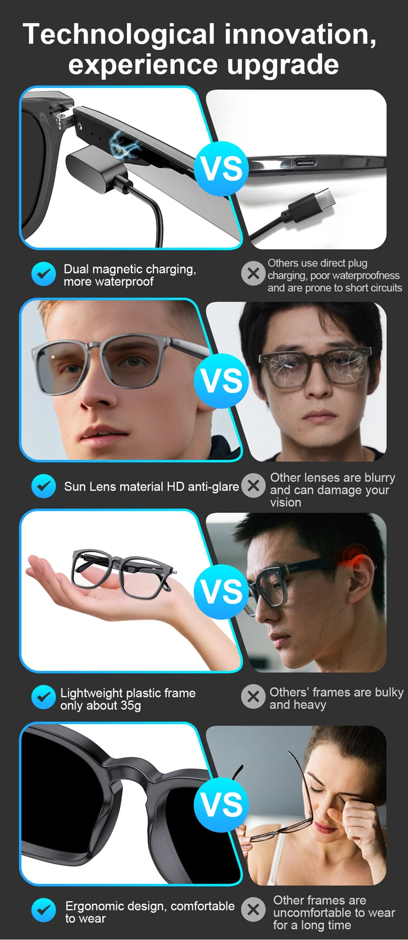 AI Translation Smart Glass Photochromic Bluetooth Wireless Hands-Free Communication Audio Multifunctional Driving Smart Glasses