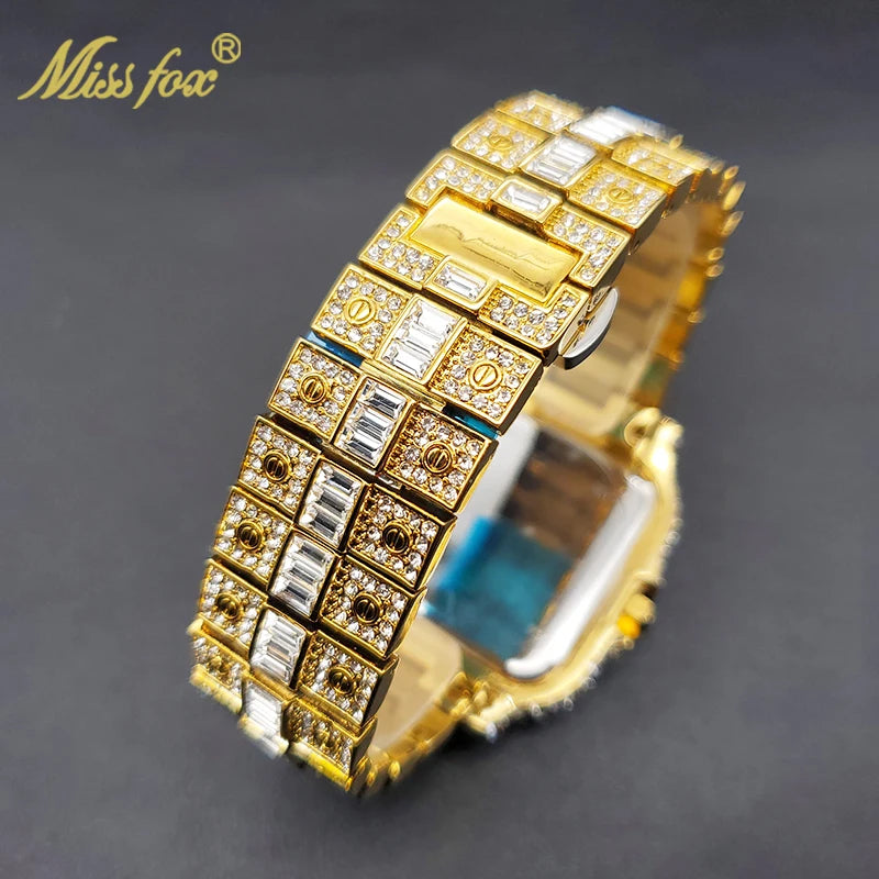 Diamond Men's Quartz Watch With Auto Date Waterproof Wristwatches For Male Unique Luxury Cool Iced Fashion Trends Timepieces New