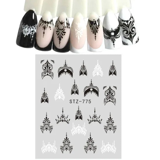 Nails Water Decals Abstract Pattern Nail Stickers Color Block Lines Leaf Flowers Sliders Manicures Foils Tips Black Art  Uñas