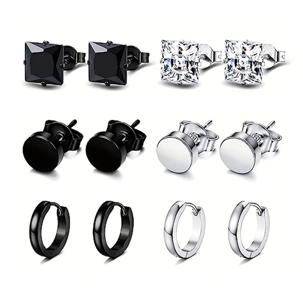 4-14 Pairs Earrings For Men, Black Earrings Mens Earrings, Stainless Steel Stud Earrings For Women Huggie Hoop Earrings Set