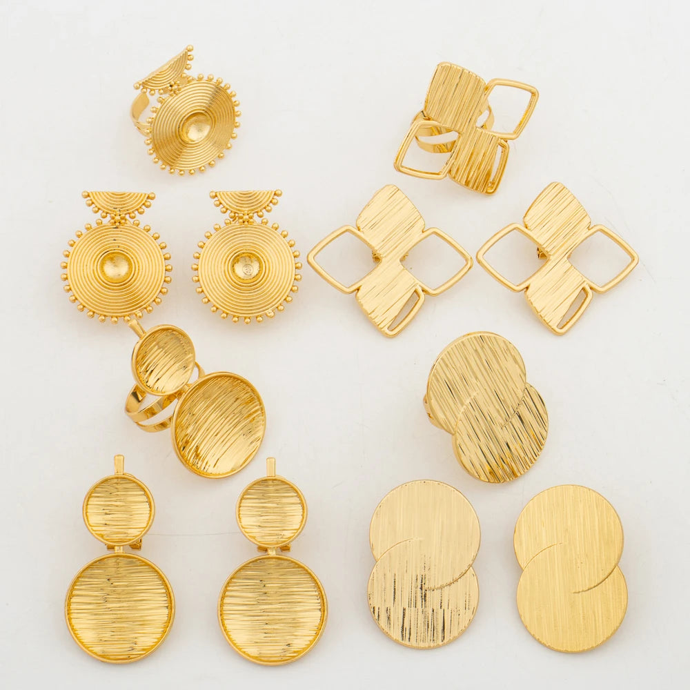 New 18 Gold Plated Jewelry Set For Women Design Dubai Fashion Earrings and Ring Set African Bridal Wedding Jewelry Party Gift