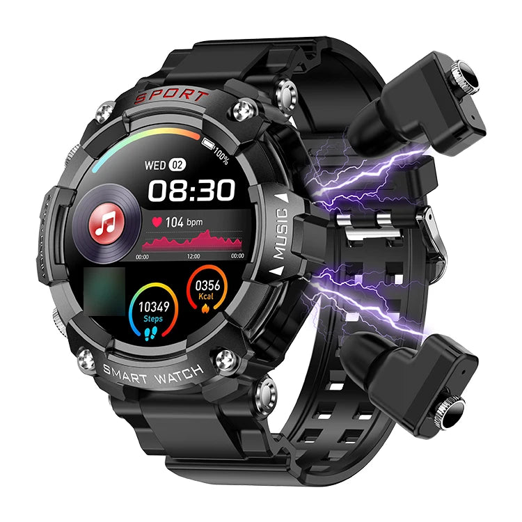 Smart Watch with Earphones BT Call Music Headset Player T96 Heart Rate Sleep Monitor Smart Watch with Earbuds 2 in 1