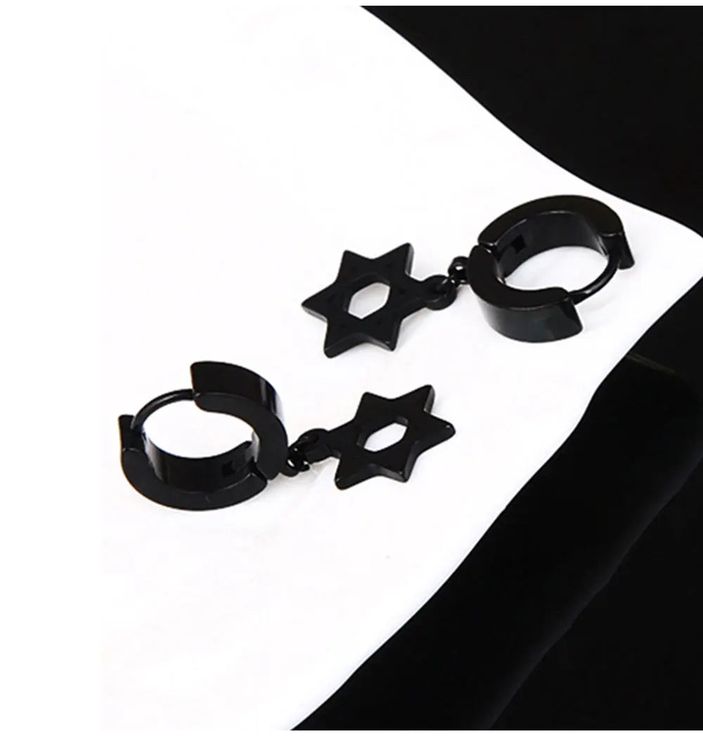 6 Pairs of Black Earrings Set Stainless Steel Pendant  Earring Set Men's Stud Earrings Men and Women Jewelry Ear Piercing Set