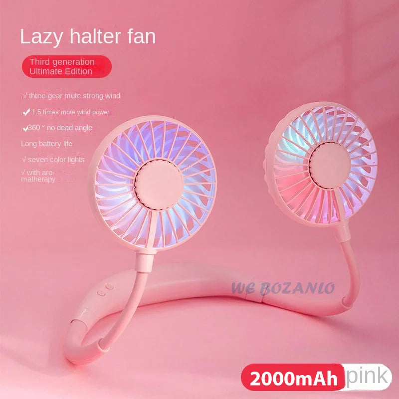 USB Portable Fan Cold Fan Hands Free Neck Fan Hanging Rechargeable Mini Sports Fan 3-Speed Adjustable Neck Dual Fan Home Office