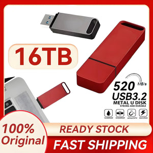 16TB Flash Drive USB 3.2 High Speed Transfer SSD High Capacity Metal Pen Drive Type C Portable Memory Waterproof U Drive