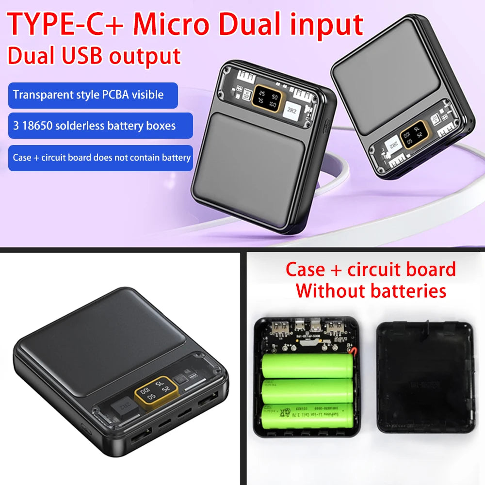 DIY 18650 Power Bank Case 4 in 1 Battery Charge Storage Box Shell Micro USB Type C with Flashlight For Charging Mobile Phones