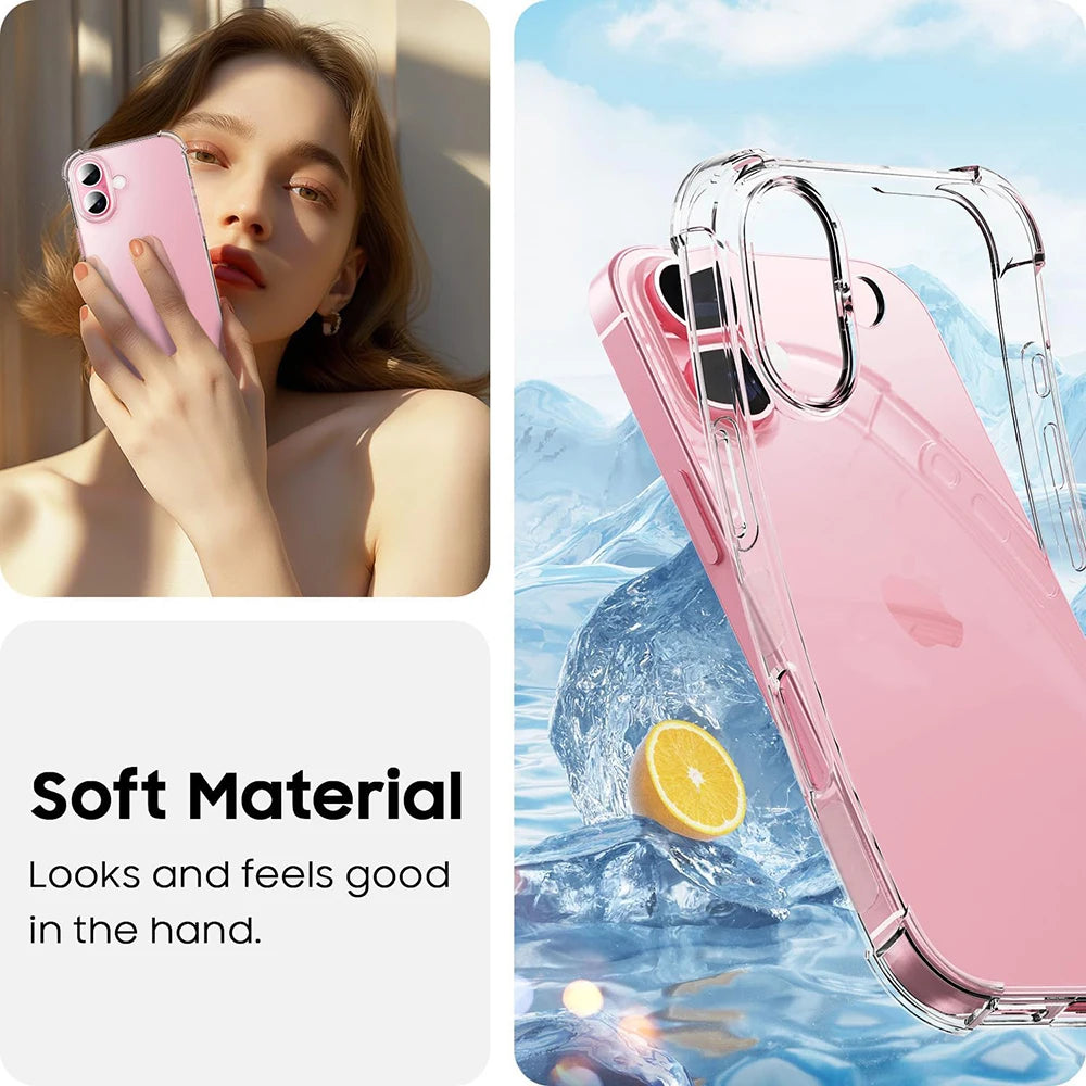 Shockproof Phone Silicone Soft Case For iPhone 16 15 14 13 12 11 Pro Max Plus Mini Clear Back Cover Ultra Thin TPU Shell Luxury