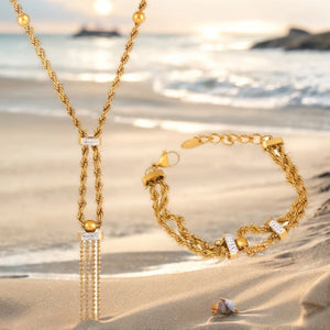 Women's Necklace Bracelet Ring Set Tassel Collarbone Chain Stainless Steel Fashionable and Versatile Jewelry Accessories