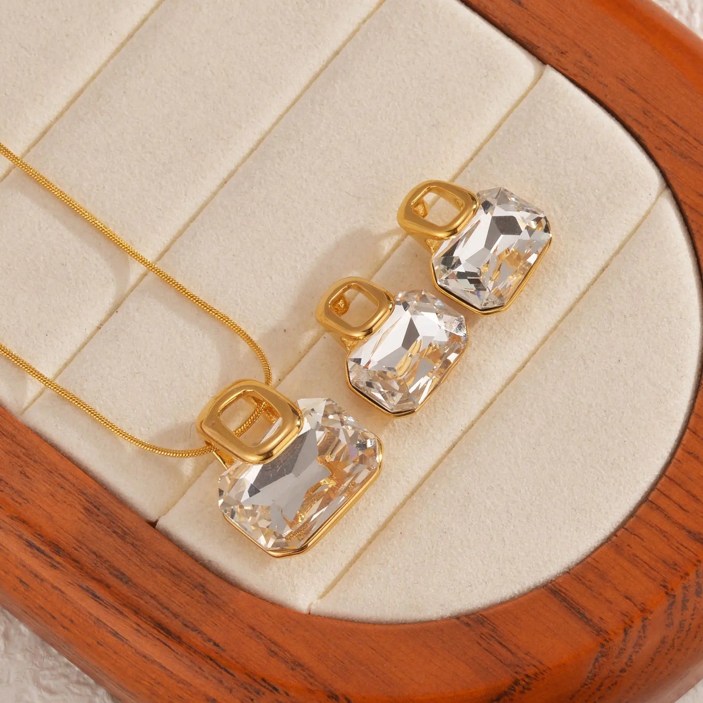 Freeteeme Various Style Necklace Earrings Set for Women Stainless Steel Bow Zircon Pendant Ear Studs Jewelry Set Birthday Gifts