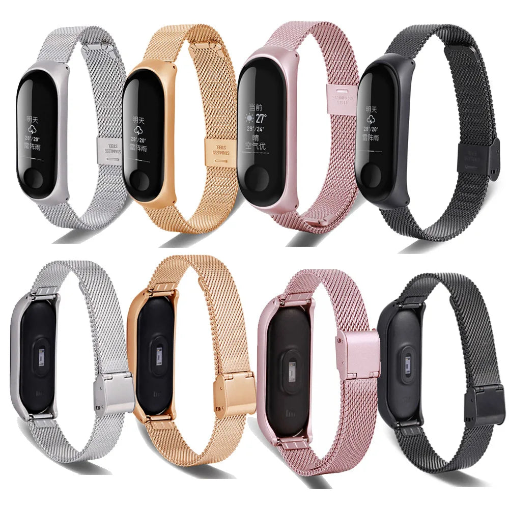 Smart Watch Strap For Xiaomi Mi Band 6 5 4 3 Watchbands Gold Sliver For Miband 6 5 4 Stainless Steel Sport Smartwatch Correas